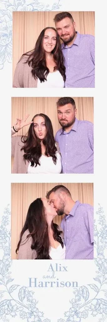Custom wedding photo strip for Alix and Harrison with floral overlay